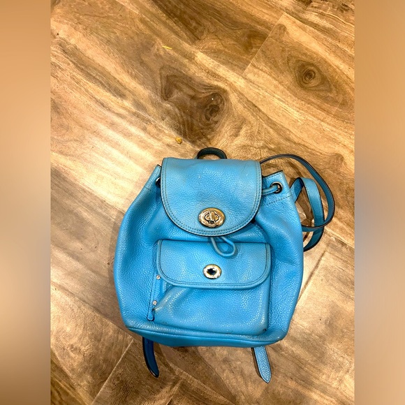 COACH Azure Blue Leather Mini Turnlock Rucksack Backpack #37581 - Picture 3 of 7